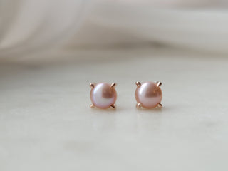 Rose Gold Freshwater Pink Pearl Studs