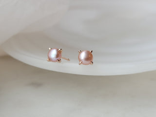 Rose Gold Freshwater Pink Pearl Studs