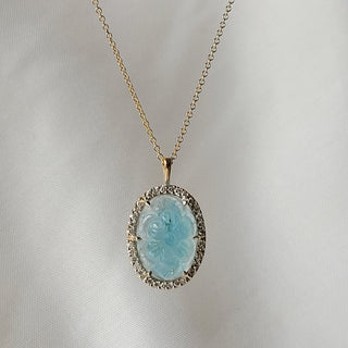 Carved Aquamarine and Diamond Necklace