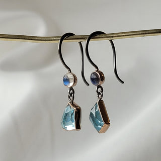 Moonstone And Aquamarine Drop Earrings