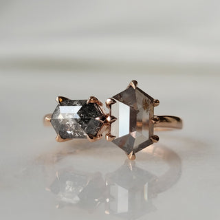 Double Hexagon Salt & Pepper Rose Cut Diamond Ring