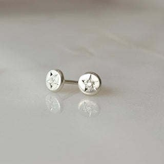 Petite Silver Star Diamond Stud Earrings