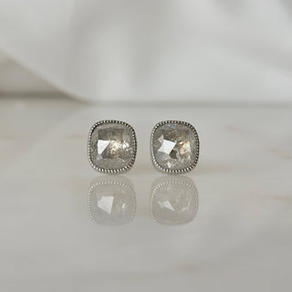 Milky White Cushion Cut Diamond Stud Earrings