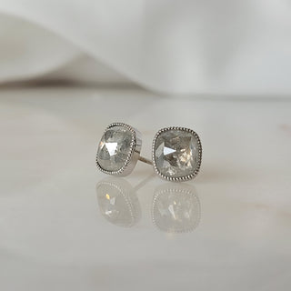 Milky White Cushion Cut Diamond Stud Earrings