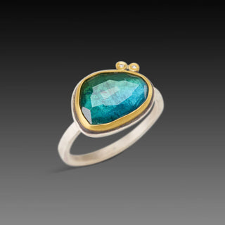 Rosecut Teal Tourmaline Ring with Diamond Accents