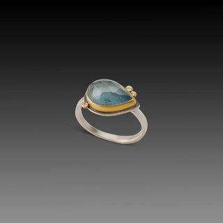 Rosecut Moss Aquamarine Ring with Diamond Accents