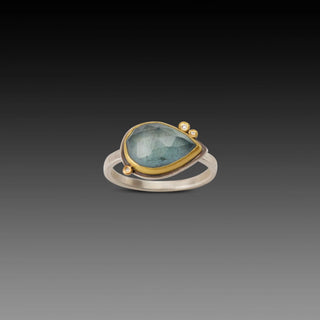 Rosecut Moss Aquamarine Ring with Diamond Accents