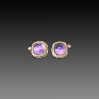 Rosecut Amethyst and Diamond Stud Earrings