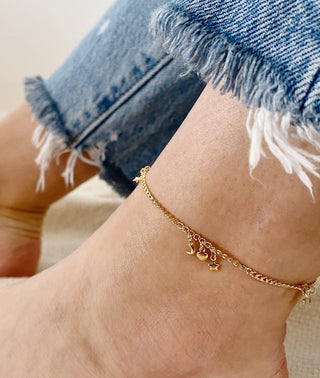Celestial Charm Anklet Gold Filled Star Moon Heart