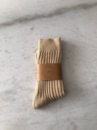 Ribbed Cotton High Socks - Oat