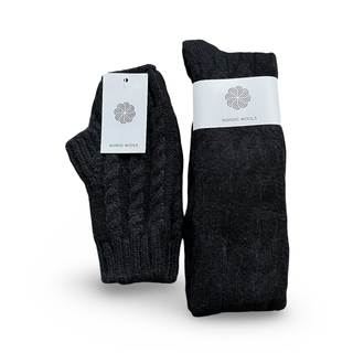 Cozy Set - Over The Knee Socks & Arm Sleeves Gloves - Black - Womens: One Size