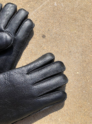 Leather Shearling Glove  - Black - S/M