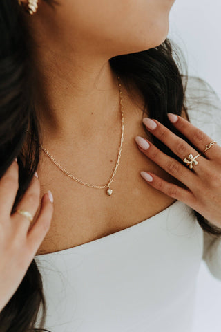 Gold Puff Heart Paperclip Necklace