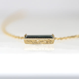 Baguette Cut Teal Sapphire Etched in Time Necklace