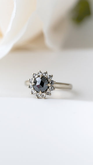 Black Rose Cut Diamond Halo Ring