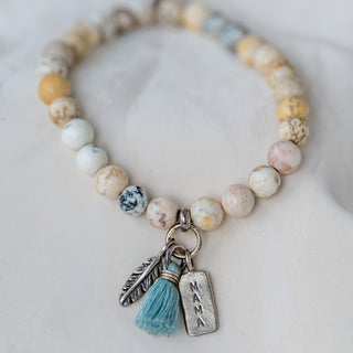 Mama Bird Beaded Natural Howlite Bracelet