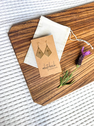 Brass Art Deco Diamond Shaped Earrings: 14k Gold Fill