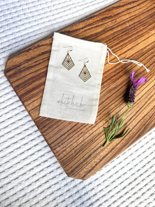 Brass Art Deco Diamond Shaped Earrings: 14k Gold Fill