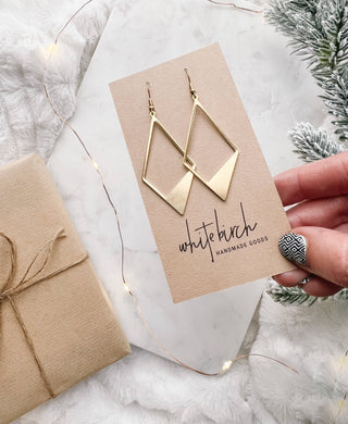 Brass Cut-Out Diamond Statement Earrings: 14k Gold Fill Hooks