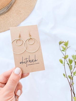 Brass Double Circle Earrings: 14k Gold Fill Hooks