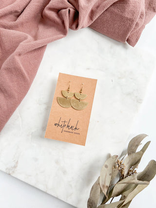 Brass Double Half Moon Statement Earrings: 14k Gold Fill Hooks