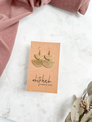 Brass Double Half Moon Statement Earrings: 14k Gold Fill Hooks