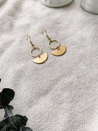 Brass Mini Circle Earrings: 14k Gold Fill Hooks