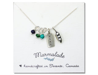 Bronze Mama & Three Peas Necklace with Gemstones