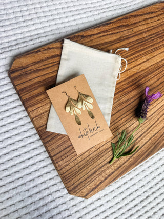 Brushed Brass Leaf Earrings: 14k Gold Fill