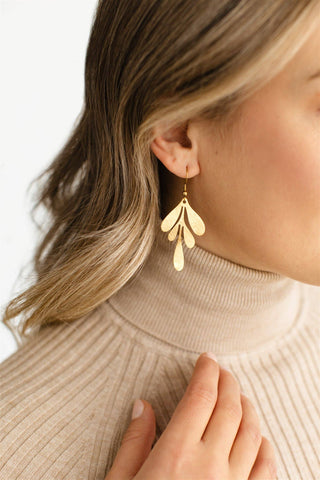 Brushed Brass Leaf Earrings: 14k Gold Fill