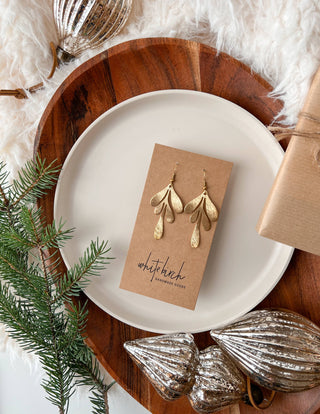Brushed Brass Leaf Earrings: 14k Gold Fill