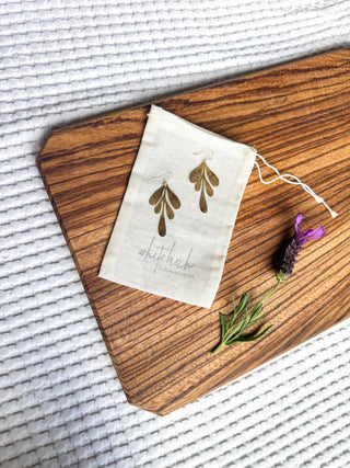 Brushed Brass Leaf Earrings: 14k Gold Fill