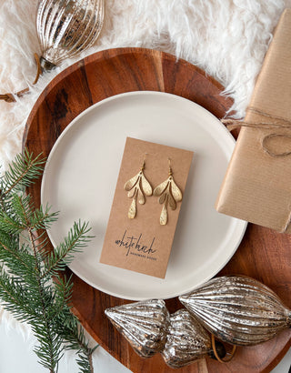Brushed Brass Leaf Earrings: 14k Gold Fill