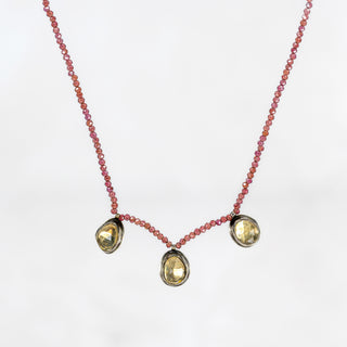 Champagne Quartz On Garnet Bead Necklace