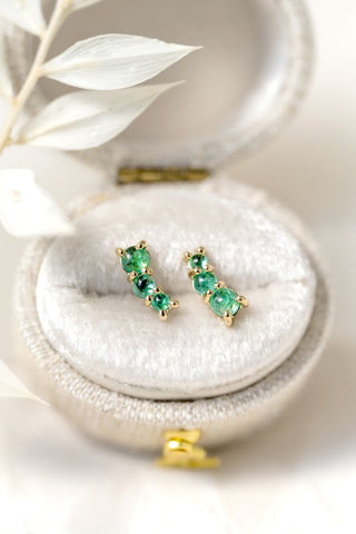 Comet Shaped Prong Emerald Studs