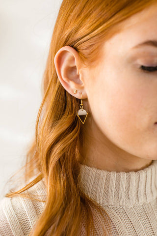 Cream Leather & Brass Triangle Earrings: 14k Gold Fill Hooks