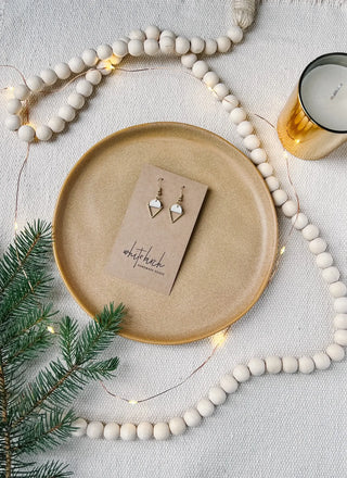 Cream Leather & Brass Triangle Earrings: 14k Gold Fill Hooks