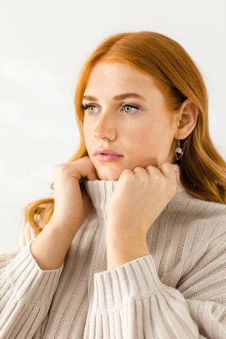 Cream Leather & Brass Triangle Earrings: 14k Gold Fill Hooks