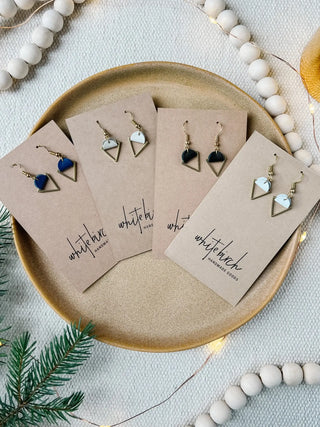 Cream Leather & Brass Triangle Earrings: 14k Gold Fill Hooks