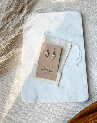 Cream Leather & Brass Triangle Earrings: 14k Gold Fill Hooks