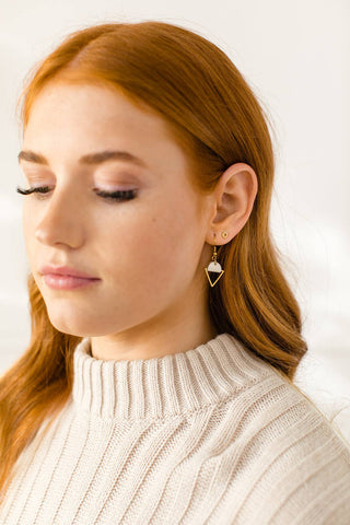 Cream Leather & Brass Triangle Earrings: 14k Gold Fill Hooks