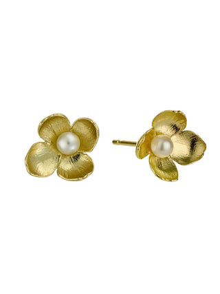 Cuckoo Flower Stud Earrings with White Pearl