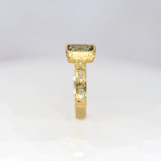Cushion Teal Sapphire Etched in Time Ring