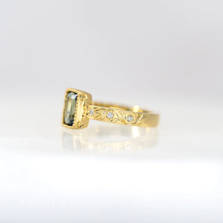 Cushion Teal Sapphire Etched in Time Ring