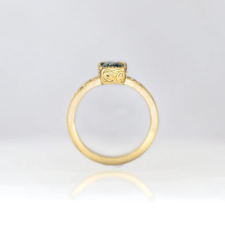 Cushion Teal Sapphire Etched in Time Ring