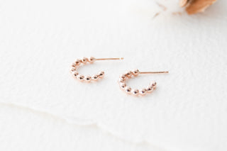 14K Rose Gold Filled Beaded Huggie Hoop Earrings