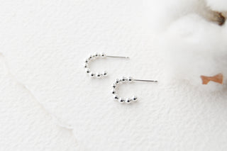 Sterling Silver Beaded Huggie Hoop Earrings