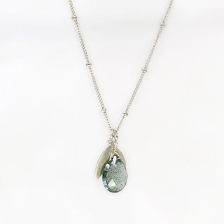 Double Leaf Charm Necklace with Moss Aquamarine