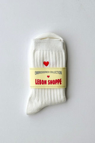 Embroidered Her MC Socks- Classic White