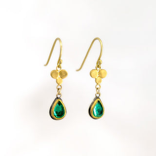Emerald Teardrop Earrings with Gold Trios